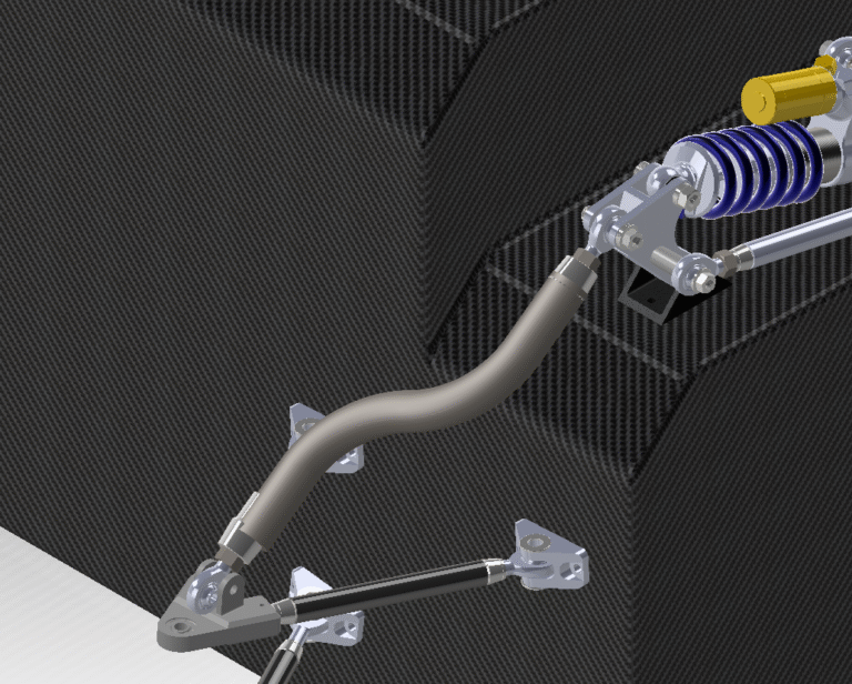 Curved pushrod in context on the car